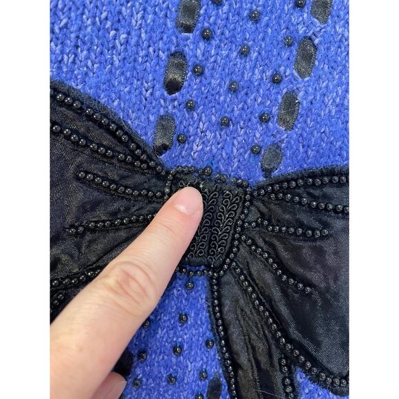 Vtg Karen Scott Silk Blend Bow Sweater Size M Beads Ribbon Preppy Twee Holiday - Picture 2 of 13